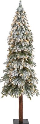 Flocked Grand Alpine Artificial Christmas Tree with Lights and Bendable Branches on Natural Trunk, 72 - White, Green