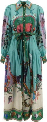 Alemais Evergreen Graphic Printed Belted Shirtdress