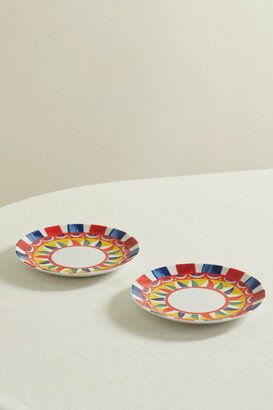 Set Of Two Printed Porcelain Dessert Plates - Multi