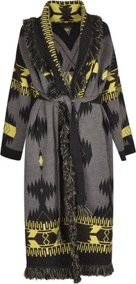 Icon Jacquard Fringed Long Cardigan