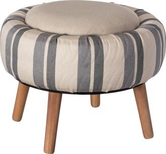 Fabulaxe Modern Striped Round Fabric Ottoman with Inner Storage , White and Blue