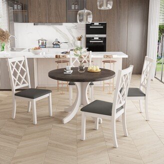 5-Piece Solid Wood Kitchen Dining Table Set with Upholstered Chairs-AA