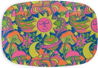 Serving Platters: Psychedelic Daydream - Blue And Neon Serving Platter, Multicolor