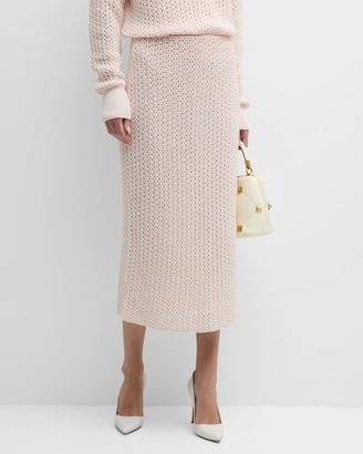 Open-Stitch Straight Midi Skirt