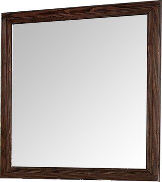 36 Inch Wall Mirror, Molded Trim, Grain Details, Oak Brown