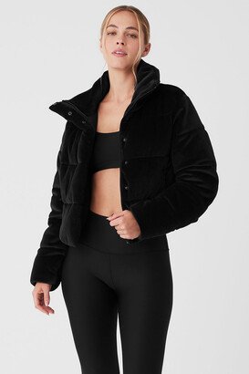 Ribbed Velour Gold Rush Puffer Jacket in Black, Size: XS