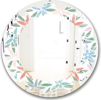 Designart 'Retro Abstract Flower Design III' Printed Modern Round or Oval Wall Mirror - Leaves