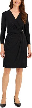 Petite V-Neck Side-Ruched O-Ring Knit Dress