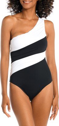 Island Goddess Ruched Colorblock One-Shoulder One-Piece Swimsuit