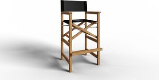 Curated Maison Directeur Teak Outdoor Bar Height Stool with Dura Sling Back and Seat