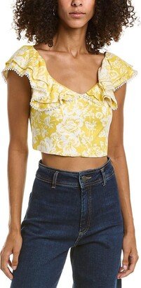 Women's Fitted Flutter Sleeve V Neck Crop Top