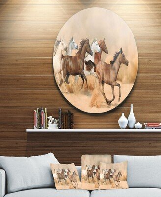 Designart 'Herd Gallops In Sand Storm' Photography Circle Metal Wall Art - 23 x 23