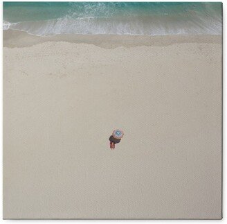 Photo Tiles: Beach Umbrella Meets The Sea Photo Tile, Canvas, 8X8, Beige