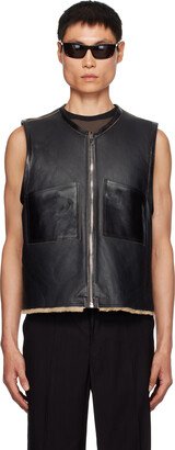 Black Patch Pocket Reversible Leather Vest