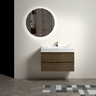 Global Pronex 36 Dark Oak Bathroom Vanity with Sink, Large Storage Wall Mounted Floating Bathroom Vanity without Drain and Faucet