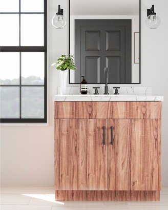 Nelson Cabinetry 30 Walnut European Flat Panel Single Vanity Sink Base Cabinet with Soft-Closing Doors