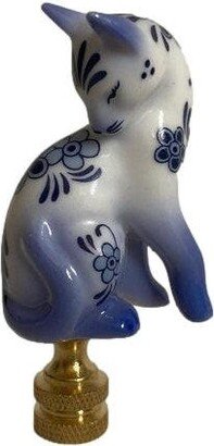 Custom Blue & White Delft Style Cat Lamp Finial