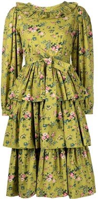 Floral-Print Ruffled Dress-AA