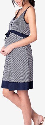 Women's Carolina Striped Lounge Maternity Dress with Adjustable Belt - Blue, White Stripe