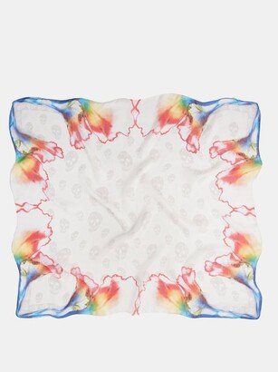 Solarised Skull-print Silk Scarf