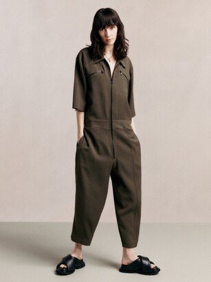 Zip-front Tapered-leg Jumpsuit