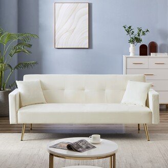 Aoolive Cream White Velvet Convertible Folding Futon Sofa Bed , Sleeper Sofa Couch for Compact Living Space.