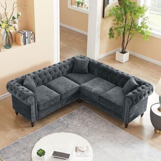 RASOO Button Tufted Upholstered Luxury Classic Chesterfield L-Shaped Sofa