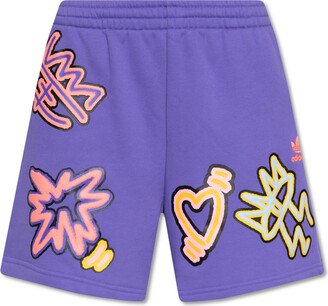 Printed Sweater Shorts - Purple