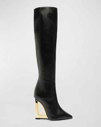 Filipa Leather Metallic-Heel Knee Boots