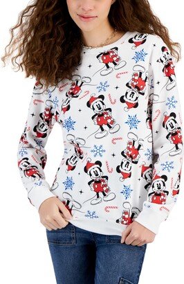 Juniors' Christmas Mickey Mouse Santa Festive-Print Sweatshirt