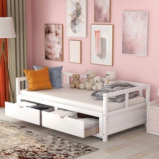 Wooden Daybed with Trundle Bed and Storage Drawers