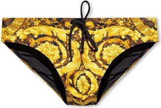 Pattern-Printed Drawstring Swim Briefs