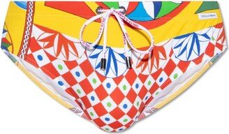 Abstract-Pattern Drawstring Swim Trunks