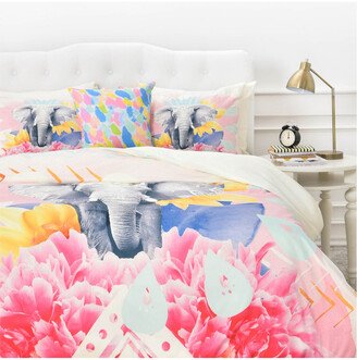 Kangarui Elephant Festival Pink Duvet Cover Set