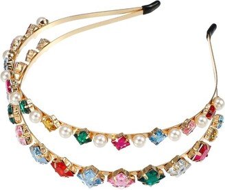 Unique Bargains Women's Metal Square Colorful Rhinestone Faux Pearl headband 1 Pc