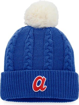 Women's Branded Royal Atlanta Braves Cable Cuffed Knit Hat with Pom