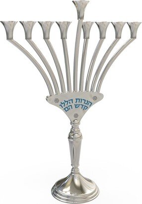 47 cm Height Silver Menorah, Stunning Sterling Hanukkah Menorah With Curved Arms & Hebrew Blessing, Modern