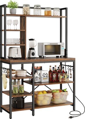 Moasis Kitchen Bakers Rack Utility Storage Shelf with Power Outlets Microwave Oven Stand