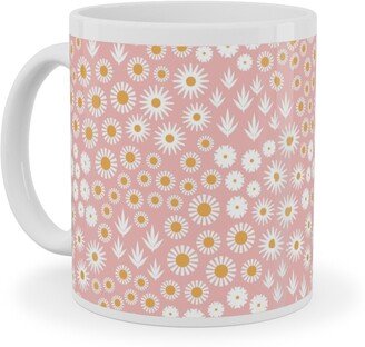 Mugs: Ditsy Flowers - Pink Ceramic Mug, White, 11Oz, Pink