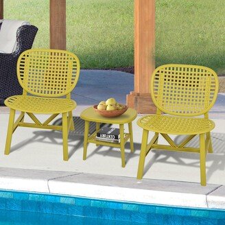 GREATPLANINC 3 Pieces Patio Table Chair Set All Weather Conversation Sets, Bistro Set Outdoor Table with Open Shelf