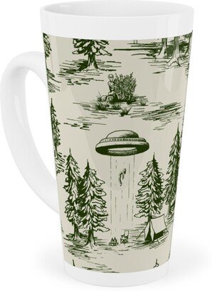 Mugs: Alien Abduction Toile De Jouy - Forest Green & Cream Tall Latte Mug, 17Oz, Green