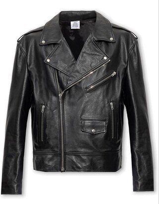 ZIp-Up Long-Sleeved Leather Jacket