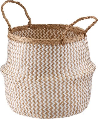 Medium Seagrass Belly Basket Chevron Natural/White