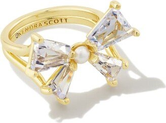 Blair Gold Bow Cocktail Ring in White Crystal
