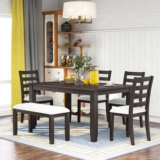 NOVABASA Six-piece rustic dining table with 4 upholstered chairs and a set of bench family furniture for 6 people