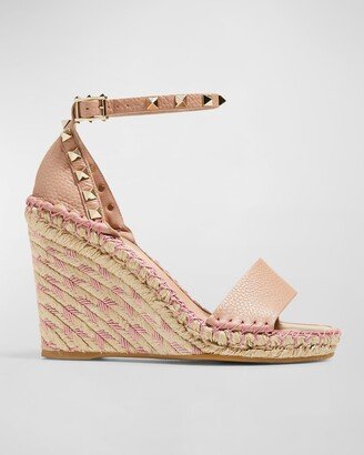 Rockstud Calfskin Wedge Espadrille Sandals