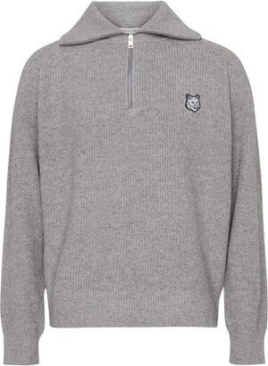 Fox head patch half zip ribbed jumper