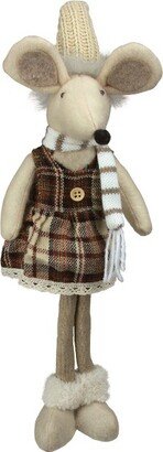 Northlight 21 Beige and Brown Standing Girl Mouse in Plaid Dress Christmas Tabletop Figure