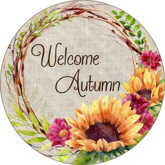 Welcome Fall Sign - Sunflower Autumn Wreath Metal