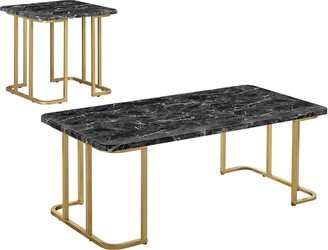 24/7 Shop at Home Scheben Modern Faux Marble Top 2-Piece Coffee Table Set with U-Shaped Metal Base for Living Room